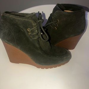 Michael Kors forest green wedge booties